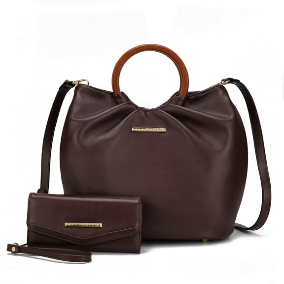 MKF Collection Leilani Vegan Leather Tote Bag & Wristlet Wallet, Stylish Satchel Purse Handbag by Mia K - Coffee