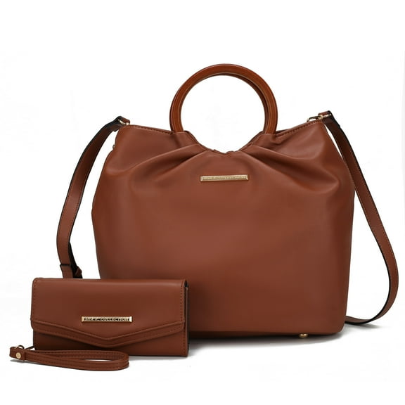 MKF Collection Leilani Vegan Leather Tote Bag & Wristlet Wallet, Stylish Satchel Purse Handbag by Mia K - Cognac