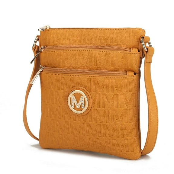 MKF Collection Lennit Embossed M Signature Crossbody Women's Handbag Purse Multi Compartments by Mia K - Mustard