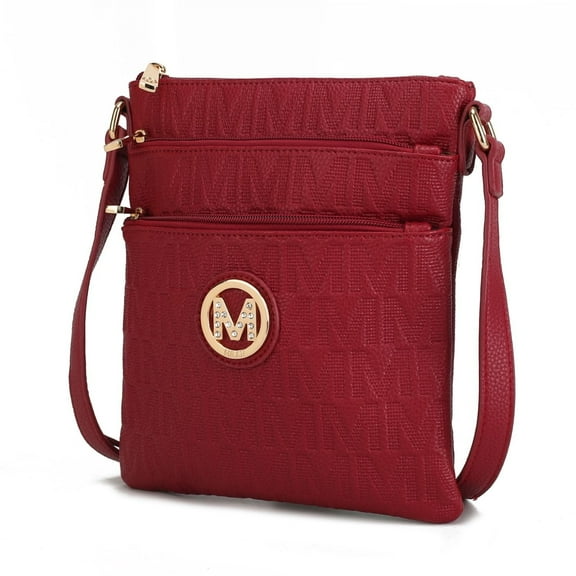 MKF Collection Lennit Embossed M Signature Crossbody Women's Handbag Purse Multi Compartments by Mia K - Red