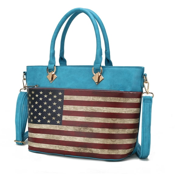MKF Collection Lilian Womens Tote bag Vegan Leather Shoulder bag USA Flag handbags Turquoise Blue Purse by Mia K