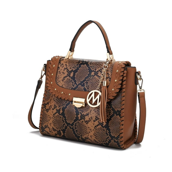 MKF Collection Lilli Women's Satchel Bag, Snake Vegan Leather Handbag By Mia K. - Cognac