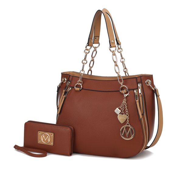 MKF Collection Lina Women's Tete Bag & Wallet Set,Vegan Leather Shoulder Bag Handbag Purse Set by Mia K. - Beige