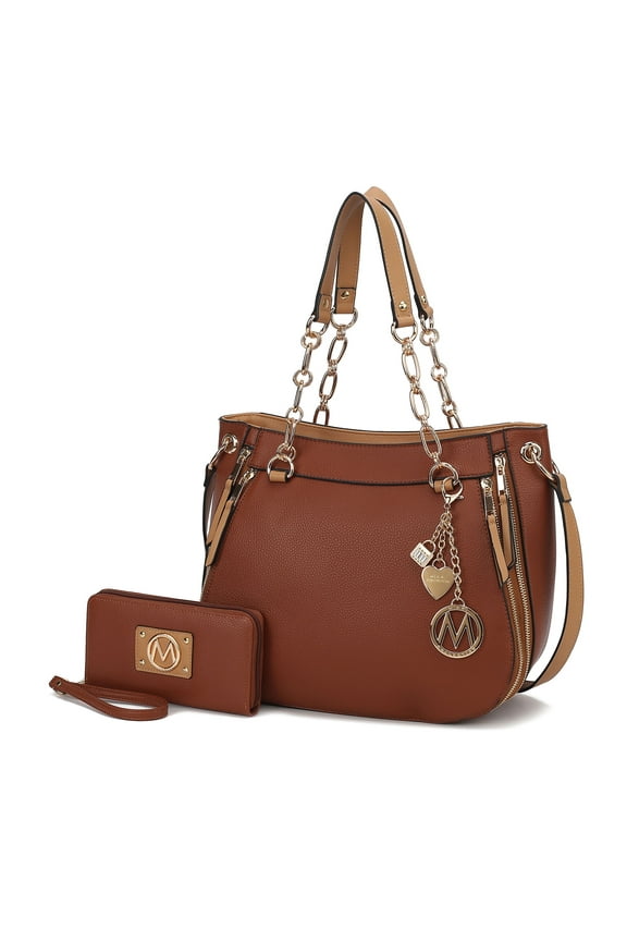 Lina Women's Tete Bag & Wallet Set,Vegan Leather Shoulder Bag Handbag Purse Set by Mia K. - Beige