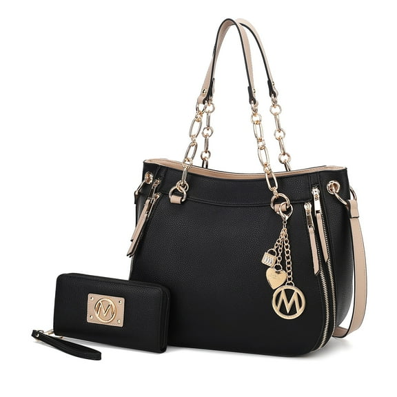 MKF Collection Lina Women's Tete Bag & Wallet Set,Vegan Leather Shoulder Bag Handbag Purse Set by Mia K. - Black Beige
