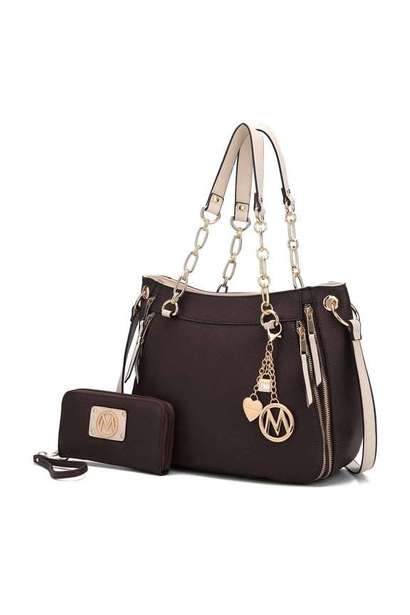 Lina Women's Tete Bag & Wallet Set,Vegan Leather Shoulder Bag Handbag Purse Set by Mia K. - Chocolate