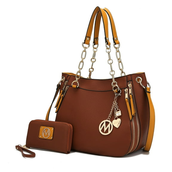 MKF Collection Lina Women's Tete Bag & Wallet Set,Vegan Leather Shoulder Bag Handbag Purse Set by Mia K. - Cognac