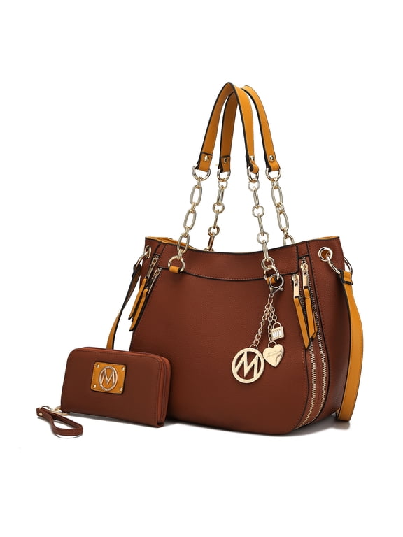 Lina Women's Tete Bag & Wallet Set,Vegan Leather Shoulder Bag Handbag Purse Set by Mia K. - Cognac