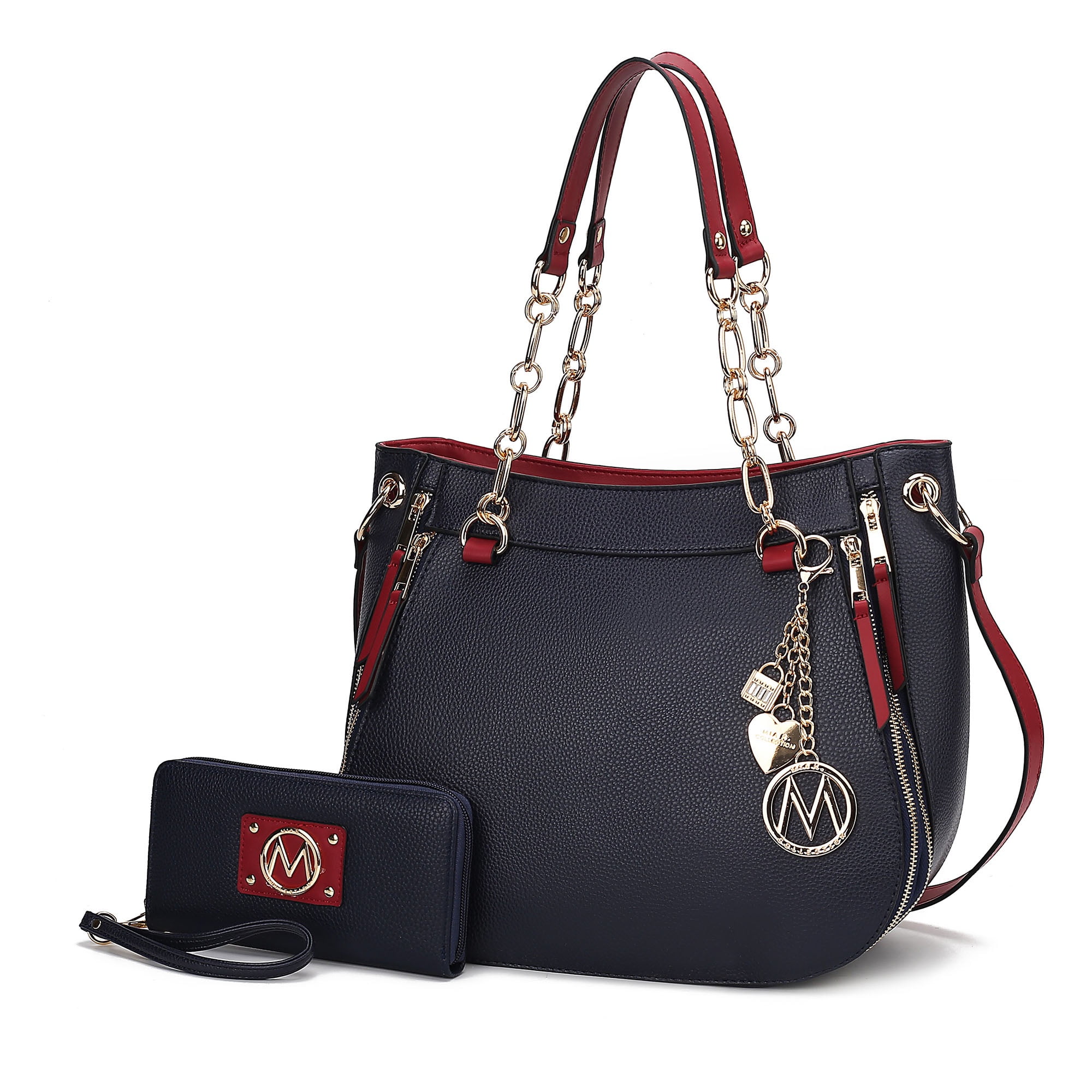 MKF Collection Lina Women's Tete Bag & Wallet Set,Vegan Leather Shoulder Bag Handbag Purse Set by Mia K. - Navy