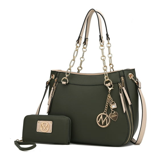 MKF Collection Lina Women's Tete Bag & Wallet Set,Vegan Leather Shoulder Bag Handbag Purse Set by Mia K. - Olive