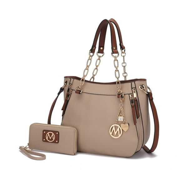 MKF Collection Lina Women's Tete Bag & Wallet Set,Vegan Leather Shoulder Bag Handbag Purse Set by Mia K. - Taupe