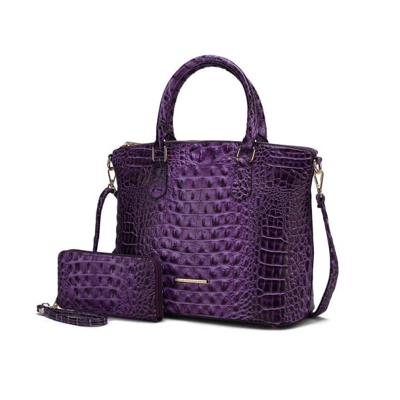 MKF Collection Liora Women's Tote Bag with Wallet, Croc Embossed Vegan Leather Handbag Purse by Mia K - Purple