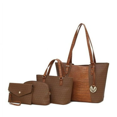 MKF Collection Lippa Women's Tote Bag, Wristlet Pouch Purse, Vegan Leather Handbag 4Pcs Set by Mia K - Tan Brown