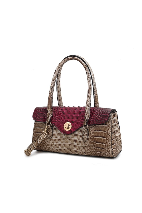 Liviana Shoulder Bag Women’s Medium Handbag Croc-Embossed Vegan Leather by Mia K-Fuchsia