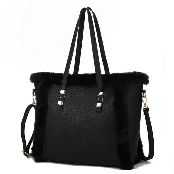 MKF Collection Liza Vegan Leather with faux fur Women’s Tote Double Handle Bag by Mia K - Black