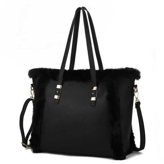 MKF Collection Liza Vegan Leather with faux fur Women’s Tote Double Handle Bag by Mia K - Black