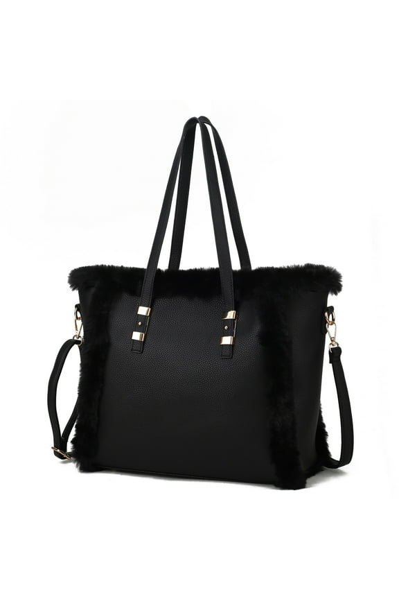 Liza Vegan Leather with faux fur Women’s Tote Double Handle Bag by Mia K - Black