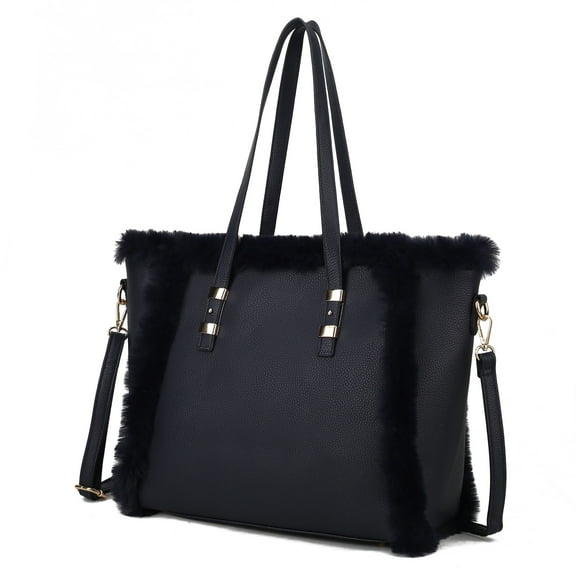 MKF Collection Liza Vegan Leather with faux fur Women’s Tote Double Handle Bag by Mia K - Navy