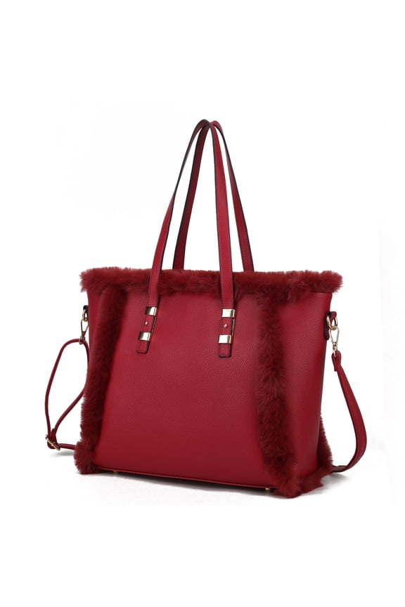 Liza Vegan Leather with faux fur Women’s Tote Double Handle Bag by Mia K - Wine