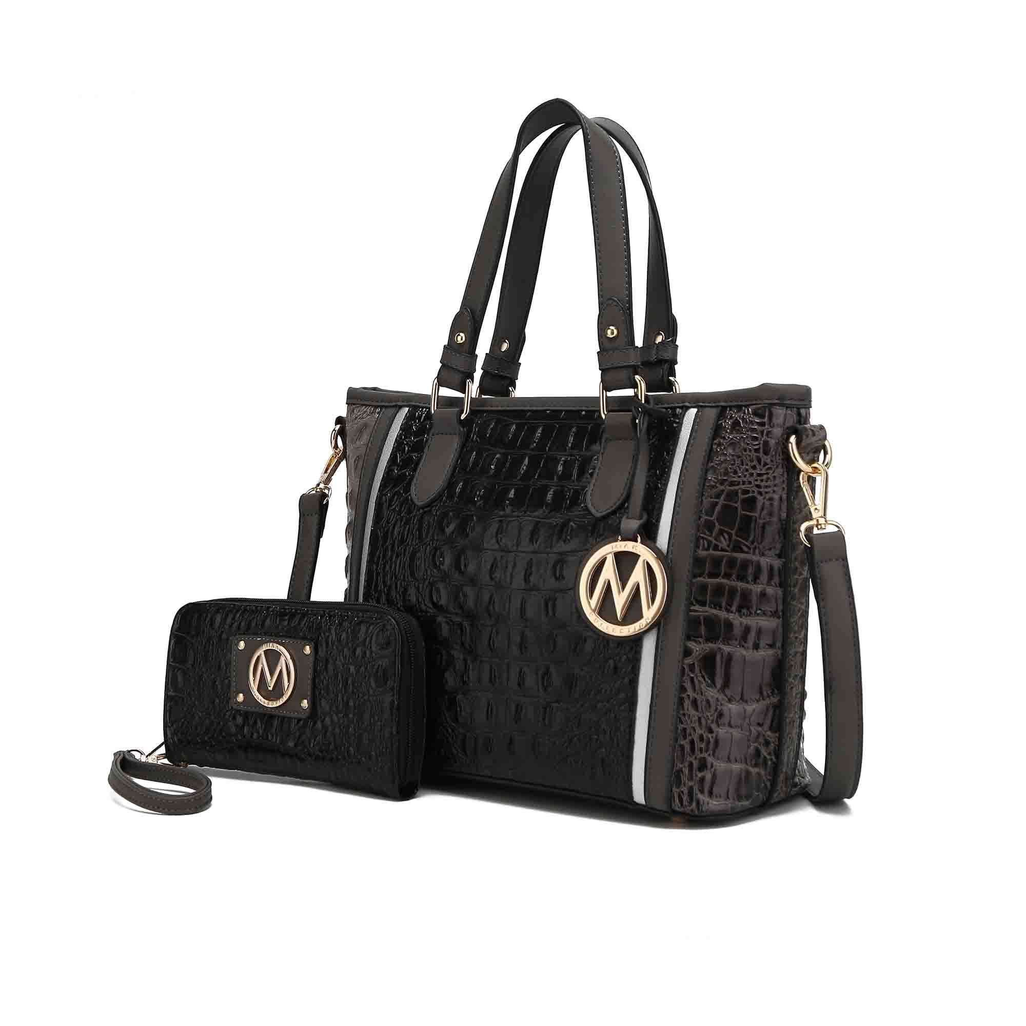 MKF Collection by Mia K. Lizza Women’s Croco Tote Bag, Vegan Leather Shoulder Bag Handbag Purse - Black Charcoal