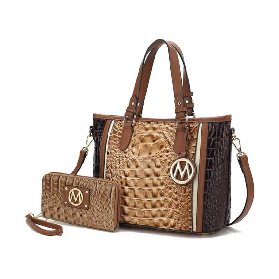 MKF Collection by Mia K. Lizza Women’s Croco Tote Bag, Vegan Leather Shoulder Bag Handbag Purse - Chocolate