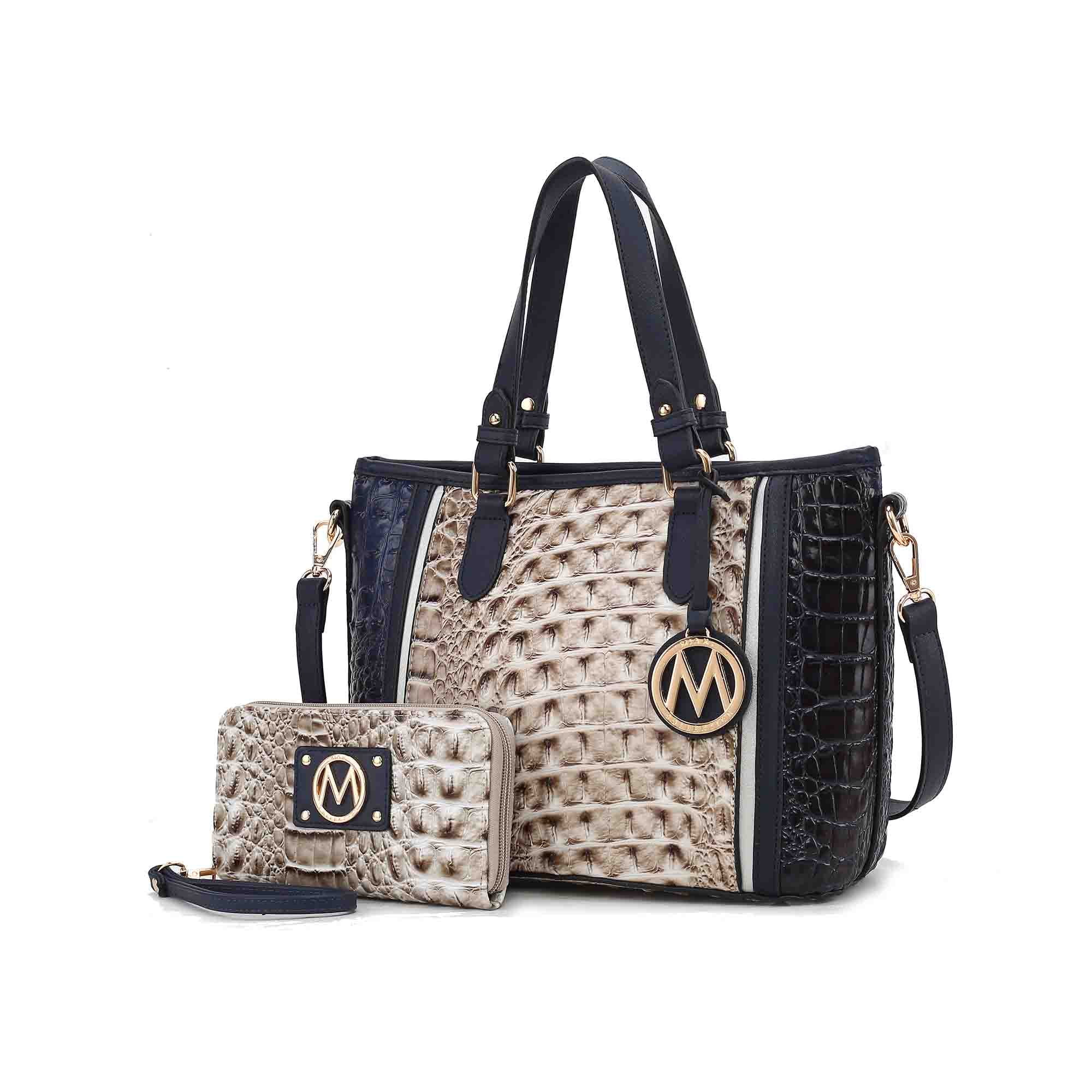 MKF Collection by Mia K. Lizza Women’s Croco Tote Bag, Vegan Leather Shoulder Bag Handbag Purse - Gray Navy