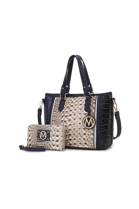 by Mia K. Lizza Women’s Croco Tote Bag, Vegan Leather Shoulder Bag Handbag Purse - Gray Navy