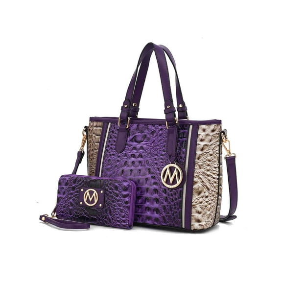 MKF Collection by Mia K. Lizza Women’s Croco Tote Bag, Vegan Leather Shoulder Bag Handbag Purse - Violet