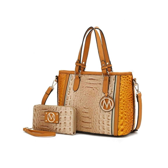 MKF Collection by Mia K. Lizza Women’s Croco Tote Bag, Vegan Leather Shoulder Bag Handbag Purse - Yellow