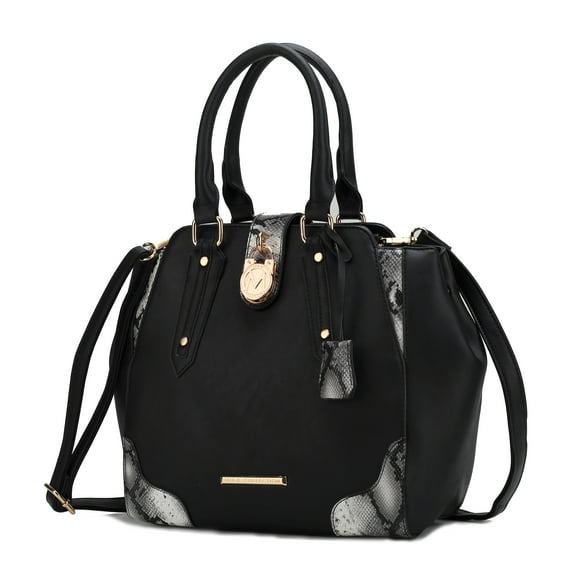 MKF Collection Lorena Faux Snake Embossed Vegan Leather Women's Satchel Bag, Elegant Crossbody Purse Handbag by Mia K - Black