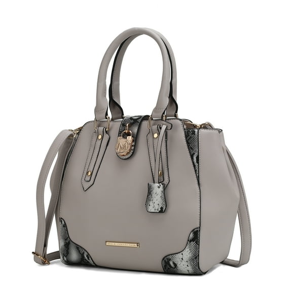 MKF Collection Lorena Faux Snake Embossed Vegan Leather Women's Satchel Bag, Elegant Crossbody Purse Handbag by Mia K - Light Gray