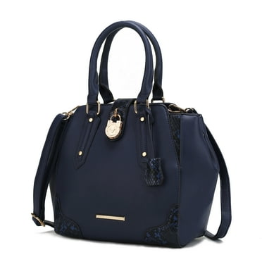 MKF Collection Lorena Faux Snake Embossed Vegan Leather Women's Satchel Bag, Elegant Crossbody Purse Handbag by Mia K - Navy