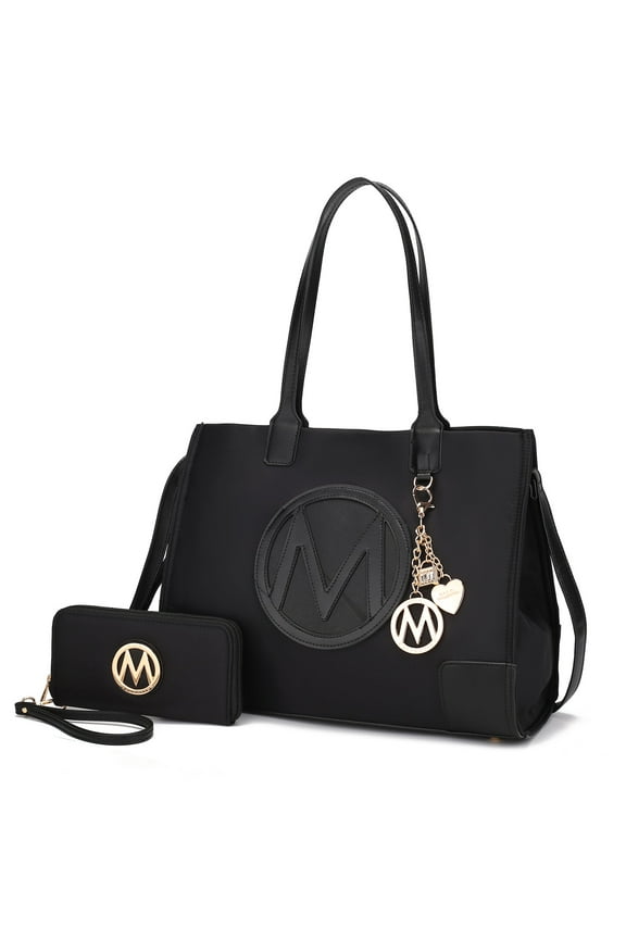 Louise Women Tote Bag & Wallet, Vegan leather for Daily, Travel Work, and School Handbag Set by Mia K. - Black