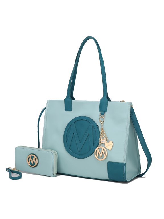 Louise Women Tote Bag & Wallet, Vegan leather for Daily, Travel Work, and School Handbag Set by Mia K. - Blue