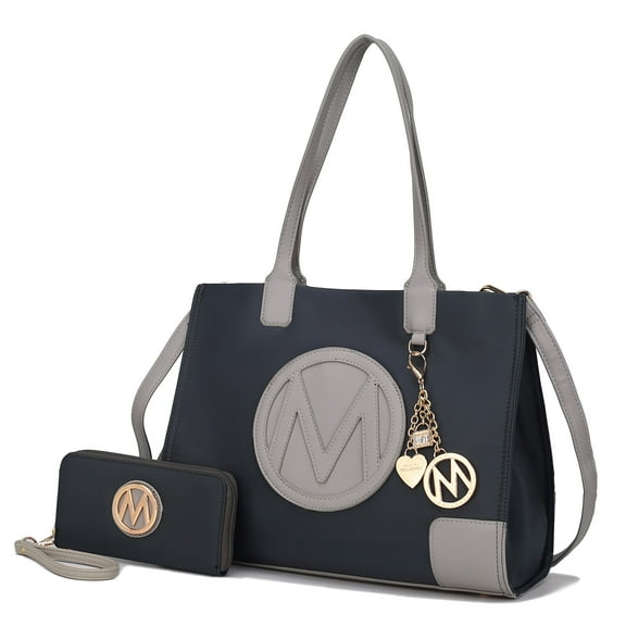 MKF Collection Louise Women Tote Bag & Wallet, Vegan leather for Daily, Travel Work, and School Handbag Set by Mia K. - Charcoal Light Gray