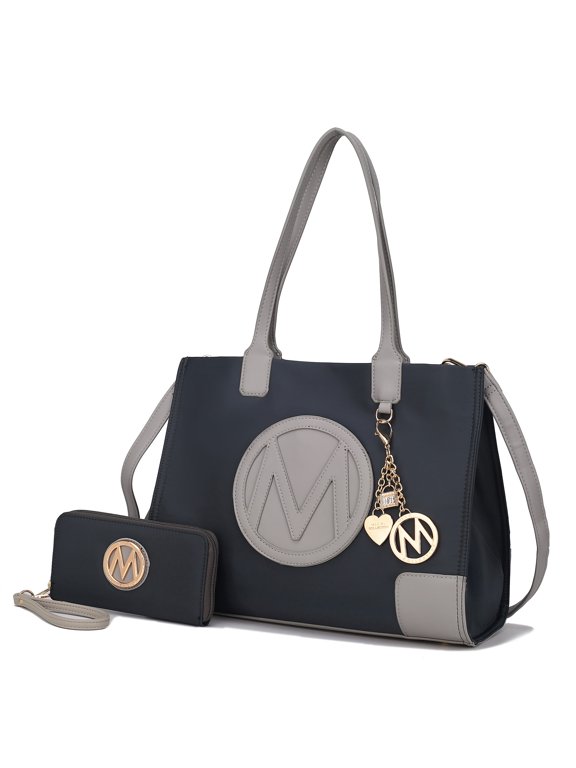 Louise Women Tote Bag & Wallet, Vegan leather for Daily, Travel Work, and School Handbag Set by Mia K. - Charcoal Light Gray