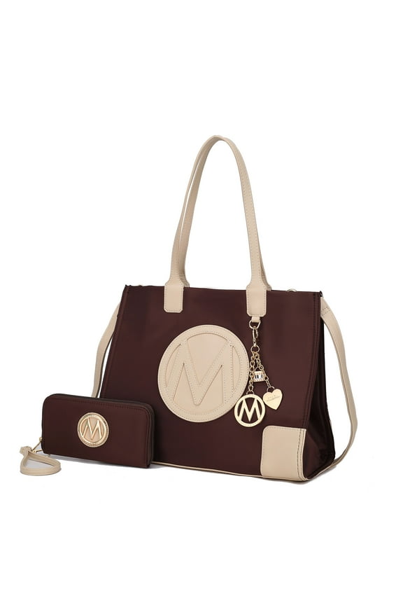 Louise Women Tote Bag & Wallet, Vegan leather for Daily, Travel Work, and School Handbag Set by Mia K. - Coffee Ivory
