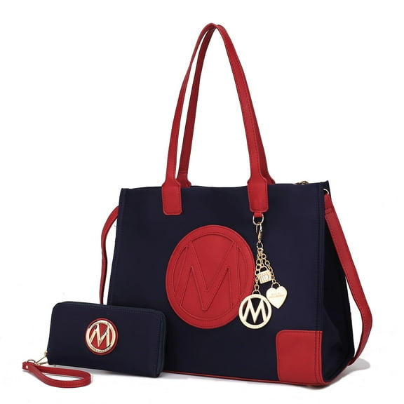 MKF Collection Louise Women Tote Bag & Wallet, Vegan leather for Daily, Travel Work, and School Handbag Set by Mia K. - Navy Red