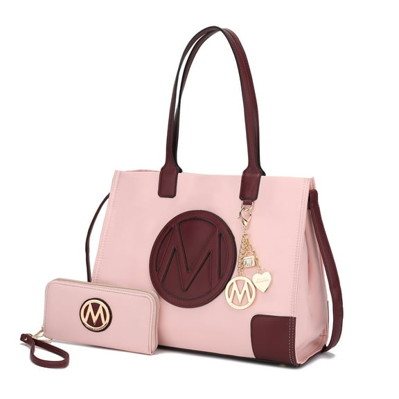 MKF Collection Louise Women Tote Bag & Wallet, Vegan leather for Daily, Travel Work, and School Handbag Set by Mia K. - Pink Burgundy
