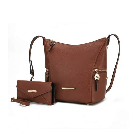 MKF Collection Lux Vegan Leather Women Hobo Bag with Wallet Bag 2 pcs by Mia K - Cognac