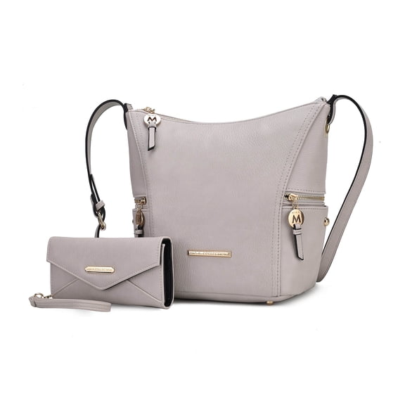 MKF Collection Lux Vegan Leather Women Hobo Bag with Wallet Bag 2 pcs by Mia K - Light Grey