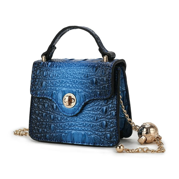 MKF Collection Luxe Women's Mini Satchel Bag with Chain Strap Croco Vegan Leather Handbag Purse by Mia K - Blue