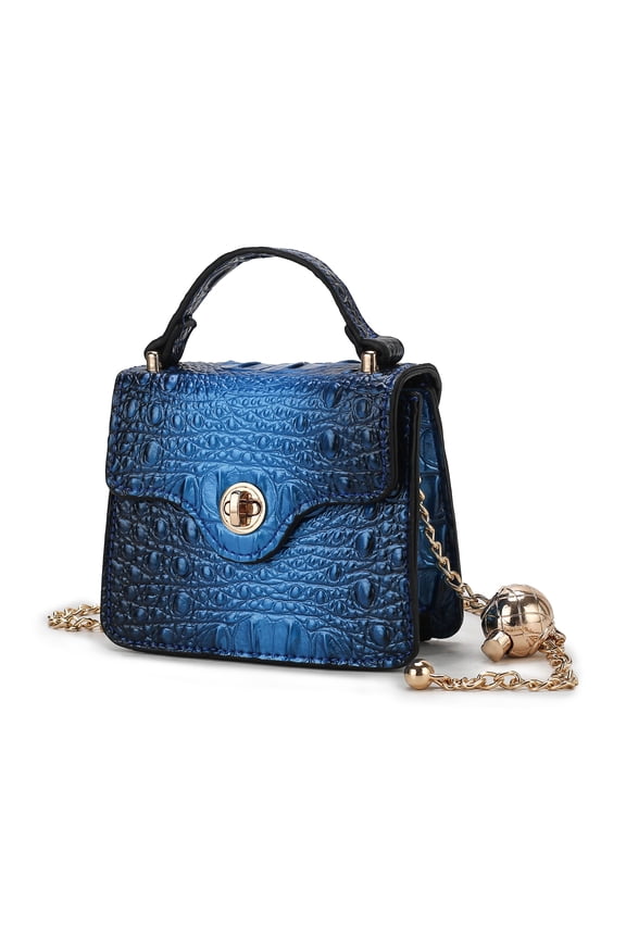 Luxe Women's Mini Satchel Bag with Chain Strap Croco Vegan Leather Handbag Purse by Mia K - Blue