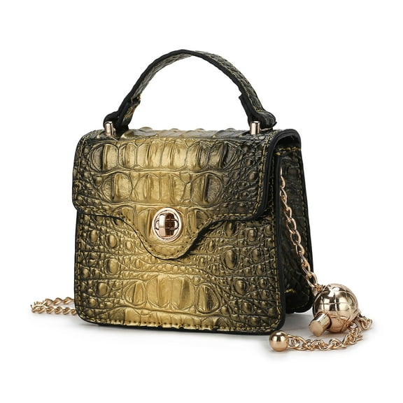 MKF Collection Luxe Women's Mini Satchel Bag with Chain Strap Croco Vegan Leather Handbag Purse by Mia K - Gold