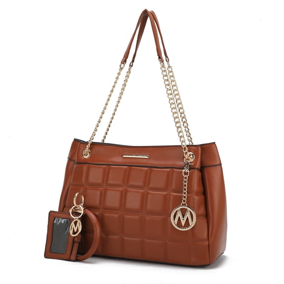 MKF Collection Mabel Women's Shoulder Bag with Keychain & Card Holder, Stylish Tote Handbag by Mia K - Brown