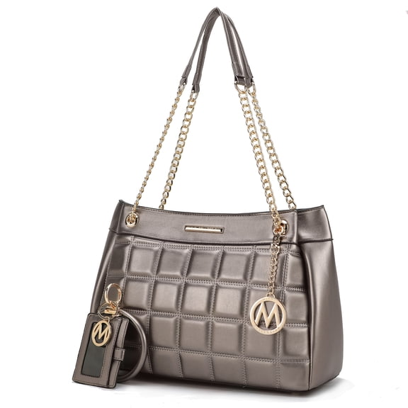 MKF Collection Mabel Women's Shoulder Bag with Keychain & Card Holder, Stylish Tote Handbag by Mia K - Pewter