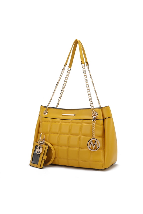 Mabel Women's Shoulder Bag with Keychain & Card Holder, Stylish Tote Handbag by Mia K - Yellow