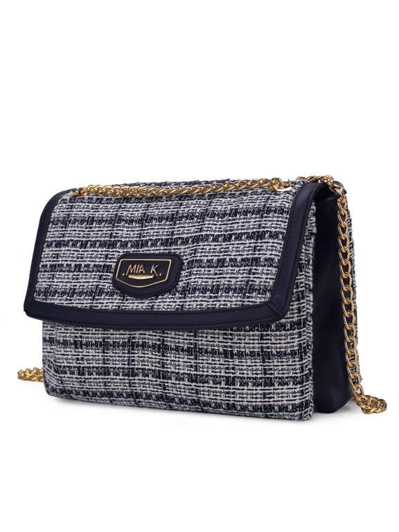 Mackenzie Tweed Vegan Leather Women's Shoulder Bag, Stylish Hobo Purse Handbag by Mia K - Navy