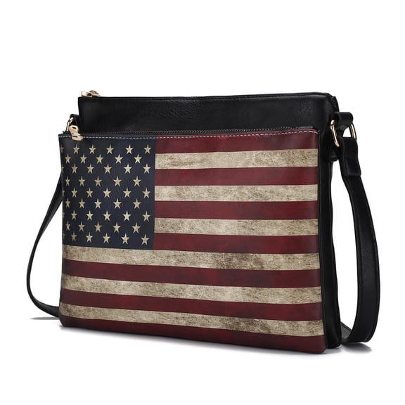 MKF Collection Madeline Womens Crossbody Bag American Patriotic Vegan Leather Shoulder Bag USA Flag Black Handbags Purse by Mia K