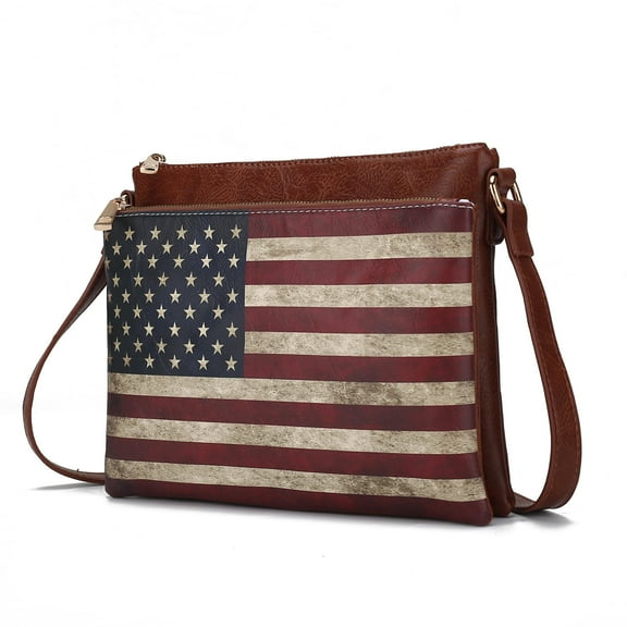MKF Collection Madeline Womens Crossbody Bag American Patriotic Vegan Leather Shoulder Bag USA Flag Brown Handbags Purse by Mia K